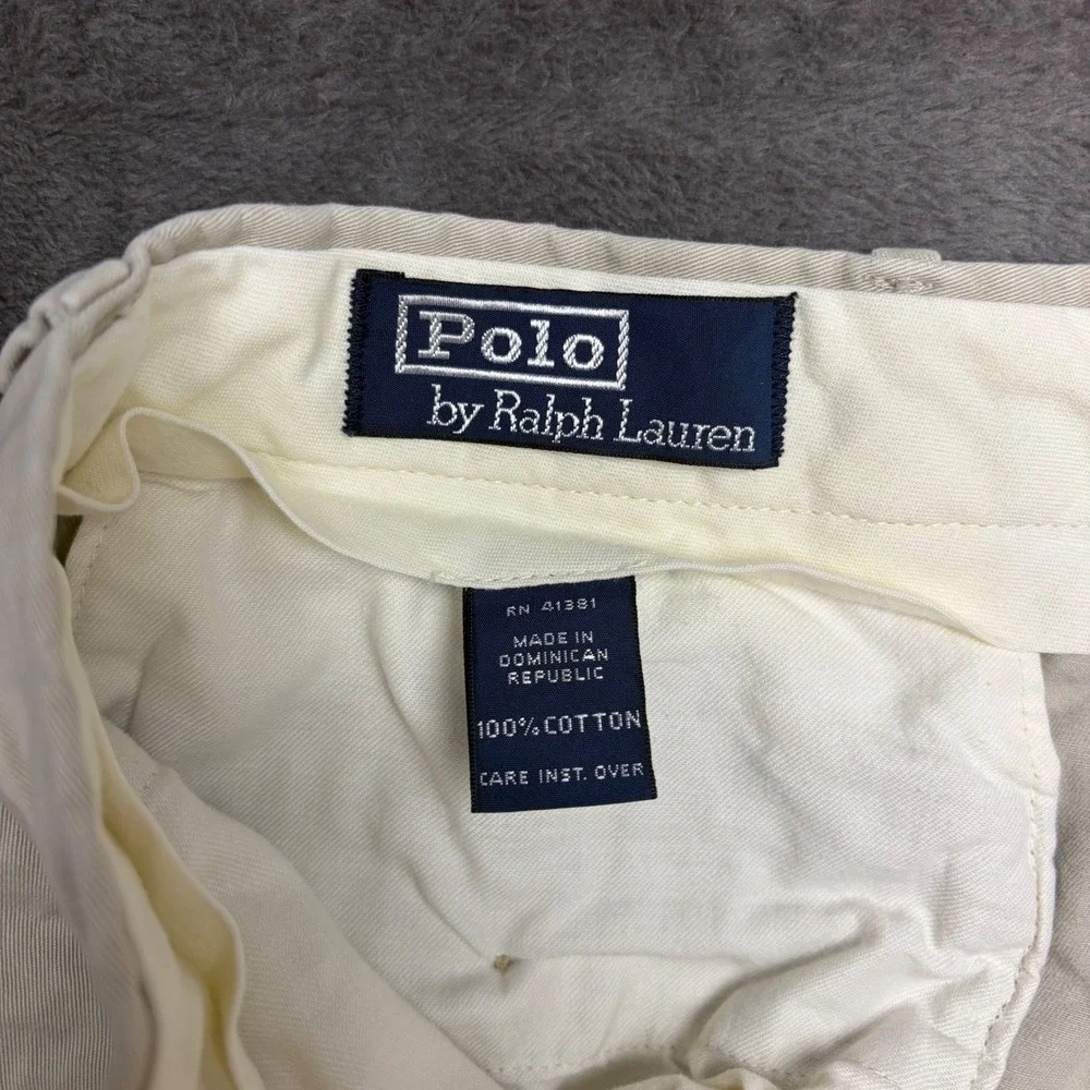 Vintage Polo Ralph‎ Lauren Pants Mens 36 Tan Khaki Pleated Cuffed Chino Trousers